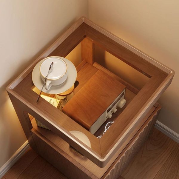 Traditional Luxury Square Solid Wood Glass Nightstand 2-Drawer For Bedroom - Image 10