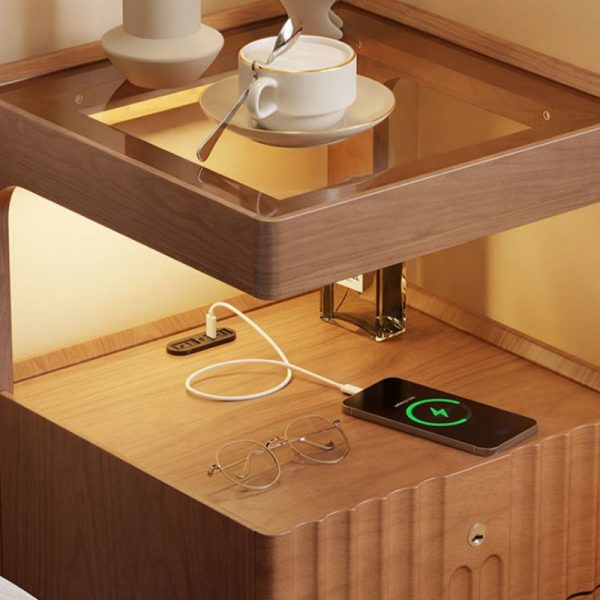 Traditional Luxury Square Solid Wood Glass Nightstand 2-Drawer For Bedroom - Image 16
