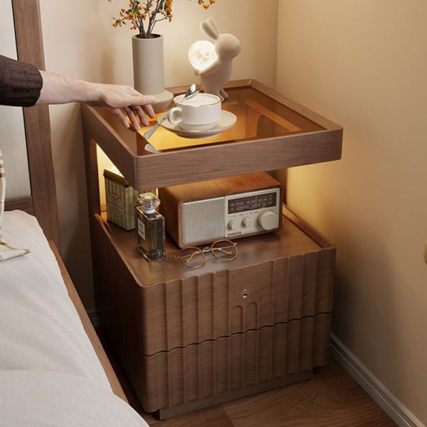 Traditional Luxury Square Solid Wood Glass Nightstand 2-Drawer For Bedroom - Image 20