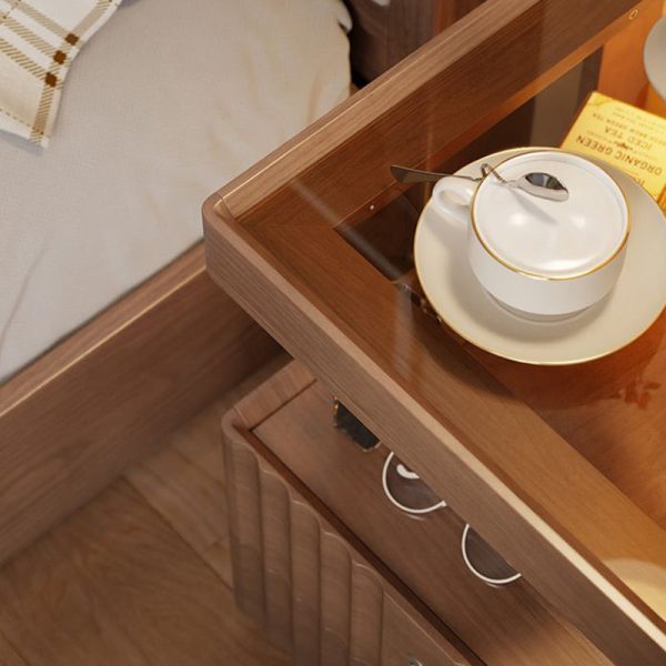 Traditional Luxury Square Solid Wood Glass Nightstand 2-Drawer For Bedroom - Image 13