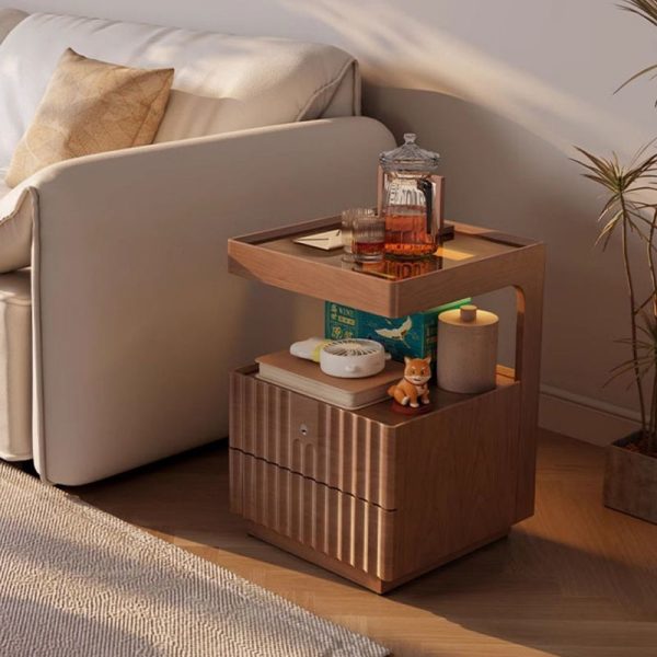 Traditional Luxury Square Solid Wood Glass Nightstand 2-Drawer For Bedroom - Image 21