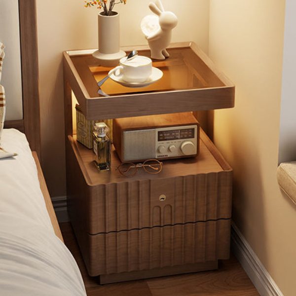 Traditional Luxury Square Solid Wood Glass Nightstand 2-Drawer For Bedroom - Image 2