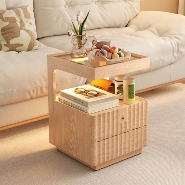 Traditional Luxury Square Solid Wood Glass Nightstand 2-Drawer For Bedroom - Image 22