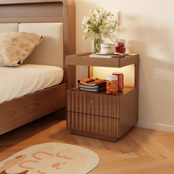 Traditional Luxury Square Solid Wood Glass Nightstand 2-Drawer For Bedroom - Image 23