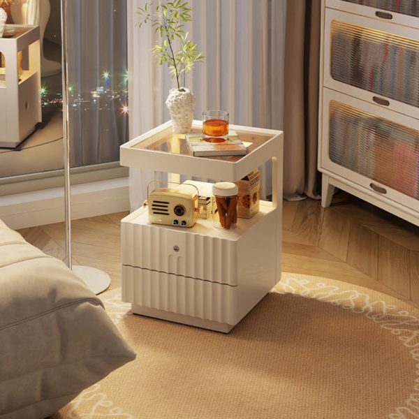 Traditional Luxury Square Solid Wood Glass Nightstand 2-Drawer For Bedroom - Image 24