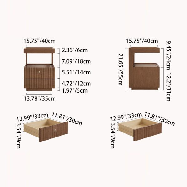 Traditional Luxury Square Solid Wood Glass Nightstand 2-Drawer For Bedroom - Image 4