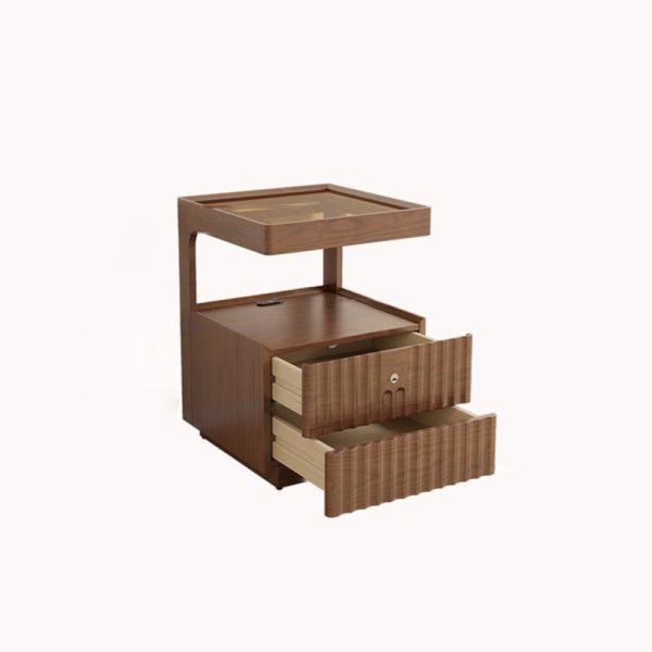 Traditional Luxury Square Solid Wood Glass Nightstand 2-Drawer For Bedroom - Image 27
