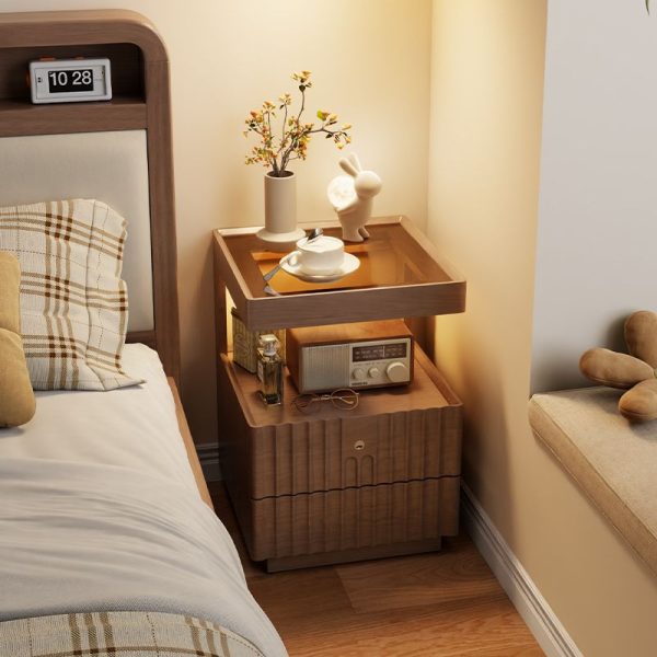Traditional Luxury Square Solid Wood Glass Nightstand 2-Drawer For Bedroom - Image 25