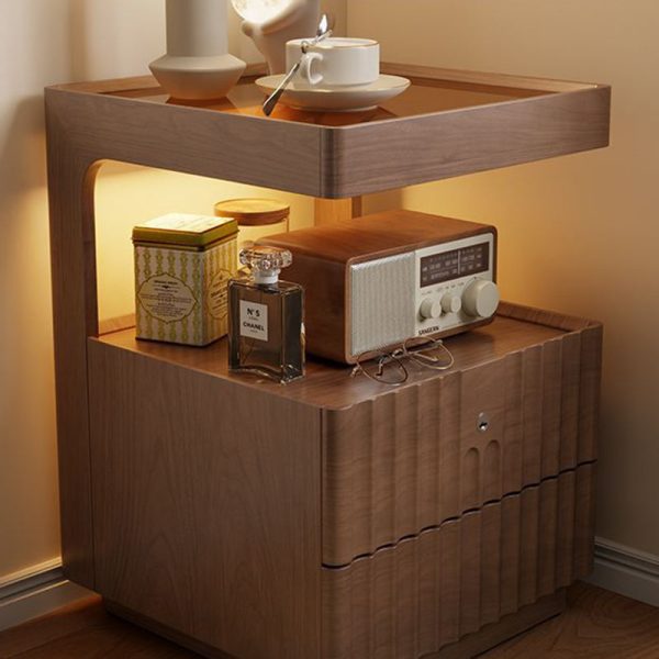 Traditional Luxury Square Solid Wood Glass Nightstand 2-Drawer For Bedroom - Image 17