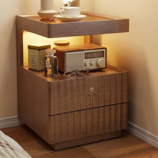 Traditional Luxury Square Solid Wood Glass Nightstand 2-Drawer For Bedroom - Image 26