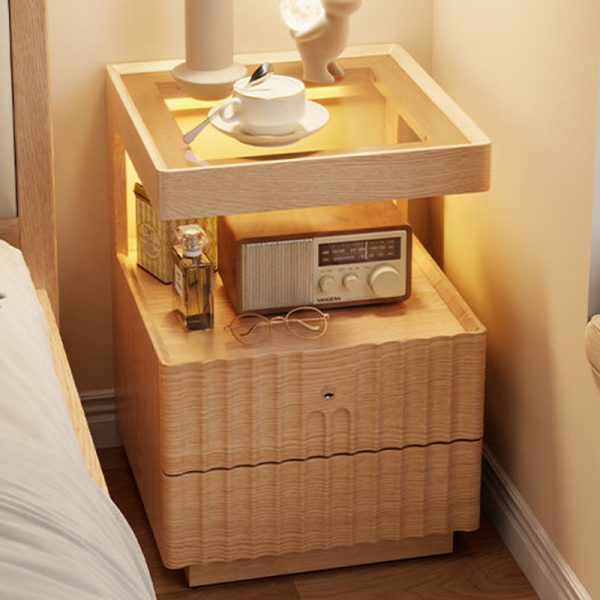Traditional Luxury Square Solid Wood Glass Nightstand 2-Drawer For Bedroom - Image 3