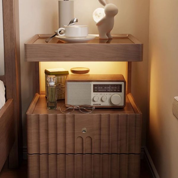 Traditional Luxury Square Solid Wood Glass Nightstand 2-Drawer For Bedroom - Image 8