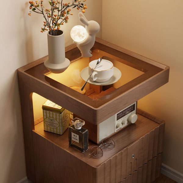 Traditional Luxury Square Solid Wood Glass Nightstand 2-Drawer For Bedroom - Image 6
