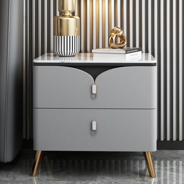 Contemporary Scandinavian Rectangular Slate Solid Wood Carbon Steel Nightstand 2-Drawer For Bedroom - Image 13