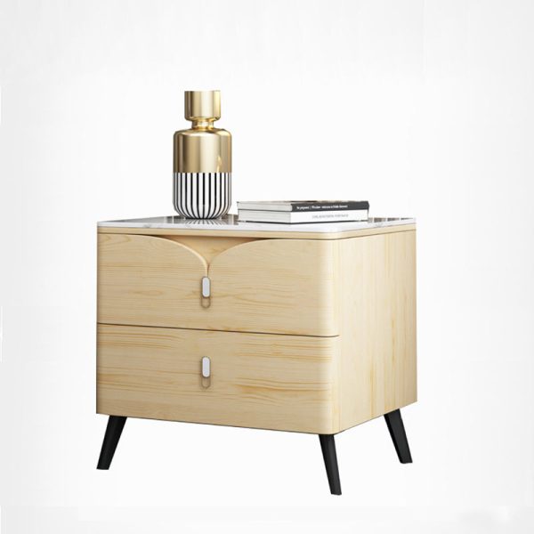 Contemporary Scandinavian Rectangular Slate Solid Wood Carbon Steel Nightstand 2-Drawer For Bedroom - Image 16