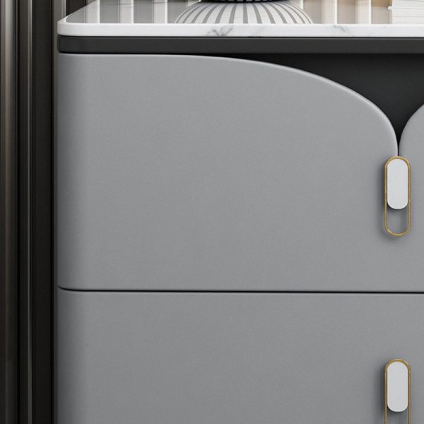 Contemporary Scandinavian Rectangular Slate Solid Wood Carbon Steel Nightstand 2-Drawer For Bedroom - Image 5