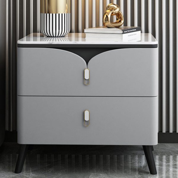 Contemporary Scandinavian Rectangular Slate Solid Wood Carbon Steel Nightstand 2-Drawer For Bedroom - Image 14