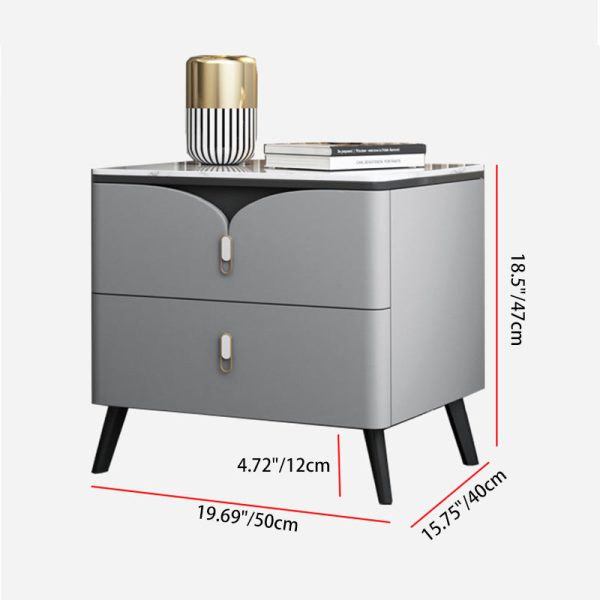 Contemporary Scandinavian Rectangular Slate Solid Wood Carbon Steel Nightstand 2-Drawer For Bedroom - Image 4