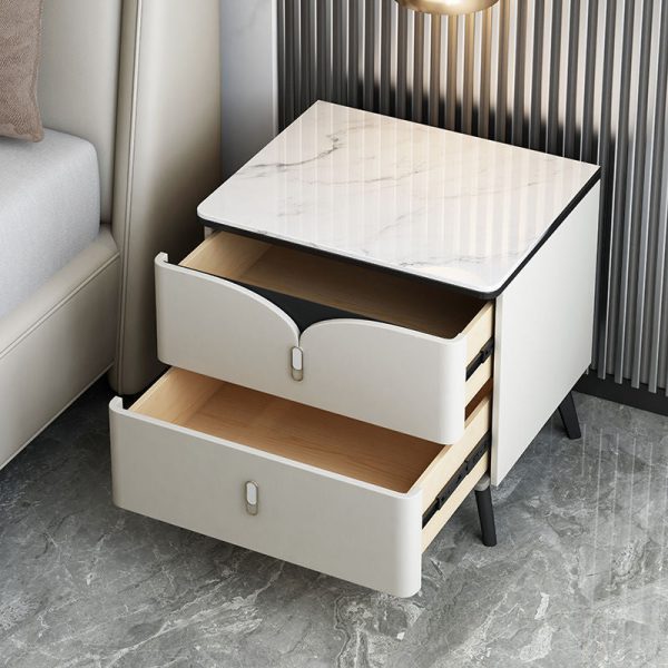 Contemporary Scandinavian Rectangular Slate Solid Wood Carbon Steel Nightstand 2-Drawer For Bedroom - Image 7