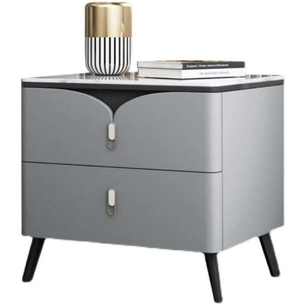 Contemporary Scandinavian Rectangular Slate Solid Wood Carbon Steel Nightstand 2-Drawer For Bedroom - Image 17