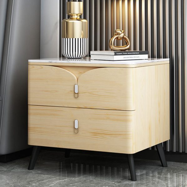 Contemporary Scandinavian Rectangular Slate Solid Wood Carbon Steel Nightstand 2-Drawer For Bedroom - Image 15