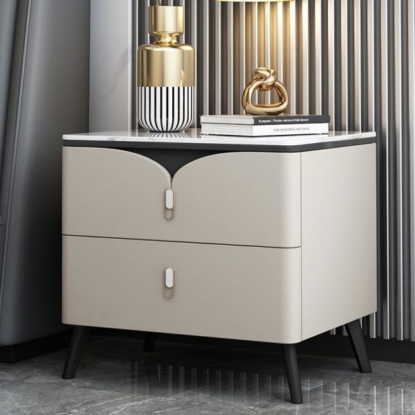 Contemporary Scandinavian Rectangular Slate Solid Wood Carbon Steel Nightstand 2-Drawer For Bedroom - Image 8