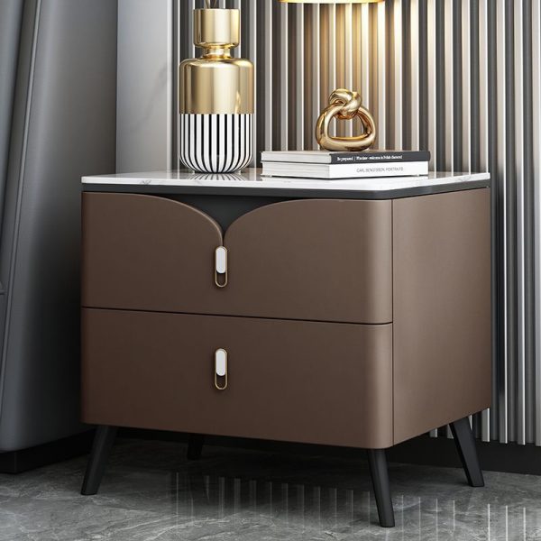Contemporary Scandinavian Rectangular Slate Solid Wood Carbon Steel Nightstand 2-Drawer For Bedroom - Image 10