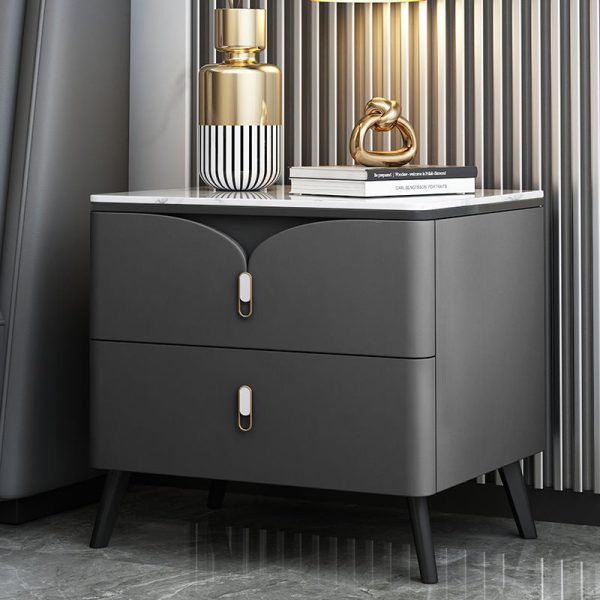 Contemporary Scandinavian Rectangular Slate Solid Wood Carbon Steel Nightstand 2-Drawer For Bedroom - Image 11
