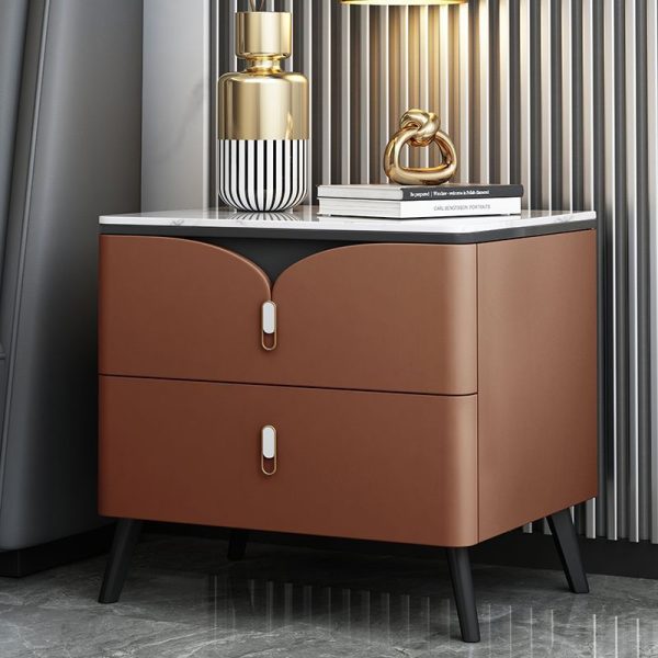 Contemporary Scandinavian Rectangular Slate Solid Wood Carbon Steel Nightstand 2-Drawer For Bedroom - Image 12