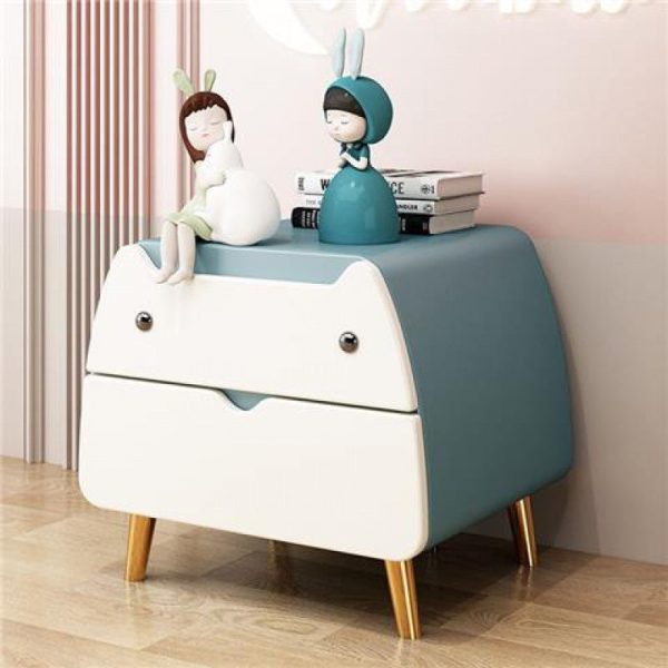 Contemporary Creative Kids Cartoon Cat Solid Wood Carbon Steel Microfiber Leather Nightstand 2-Drawer For Bedroom - Image 14
