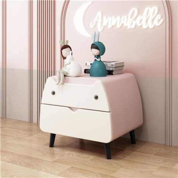 Contemporary Creative Kids Cartoon Cat Solid Wood Carbon Steel Microfiber Leather Nightstand 2-Drawer For Bedroom - Image 15