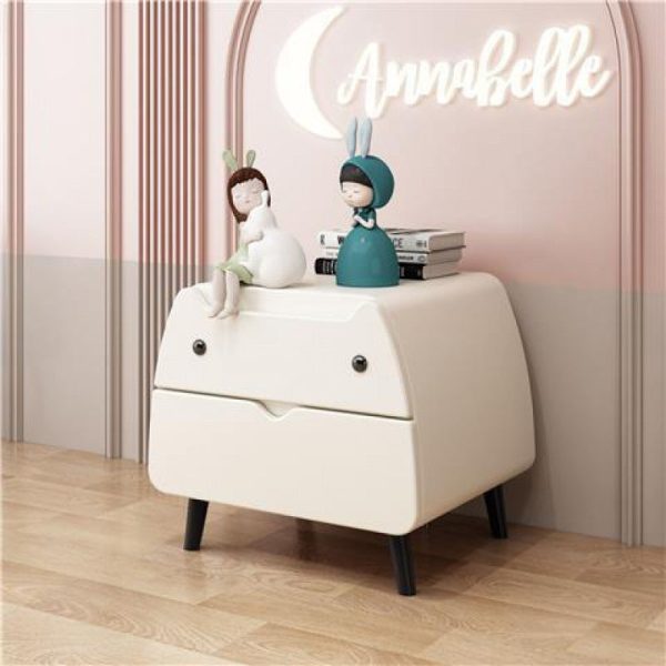 Contemporary Creative Kids Cartoon Cat Solid Wood Carbon Steel Microfiber Leather Nightstand 2-Drawer For Bedroom - Image 9