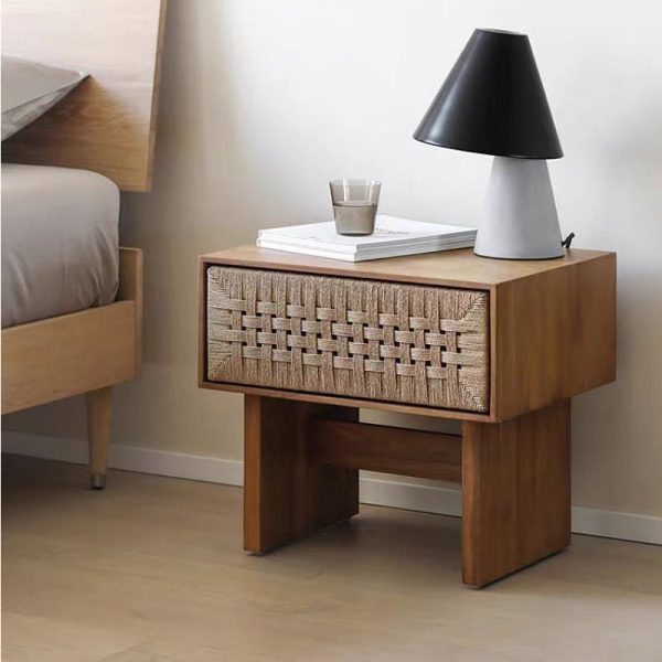 Traditional Rustic Rectangular Solid Wood Danish Cord Nightstand 1-Drawer For Bedroom - Image 2