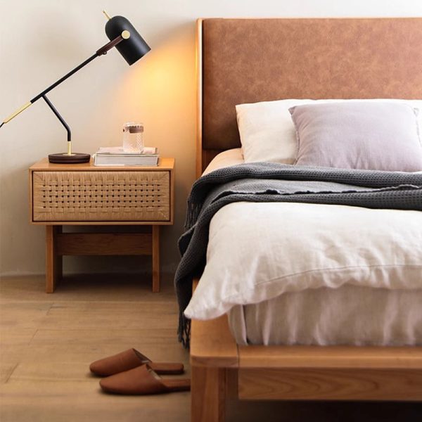 Traditional Rustic Rectangular Solid Wood Danish Cord Nightstand 1-Drawer For Bedroom - Image 3