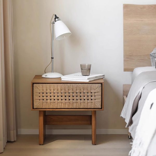 Traditional Rustic Rectangular Solid Wood Danish Cord Nightstand 1-Drawer For Bedroom - Image 10