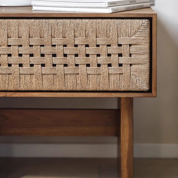 Traditional Rustic Rectangular Solid Wood Danish Cord Nightstand 1-Drawer For Bedroom - Image 7