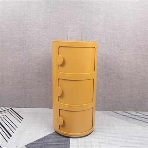 Contemporary Scandinavian Round Plastic Nightstand 3-Storage For Bedroom - Image 17