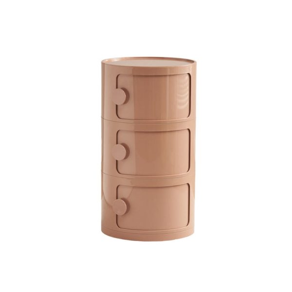 Contemporary Scandinavian Round Plastic Nightstand 3-Storage For Bedroom - Image 20