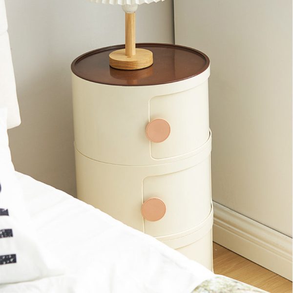 Contemporary Scandinavian Round Plastic Nightstand 3-Storage For Bedroom - Image 10