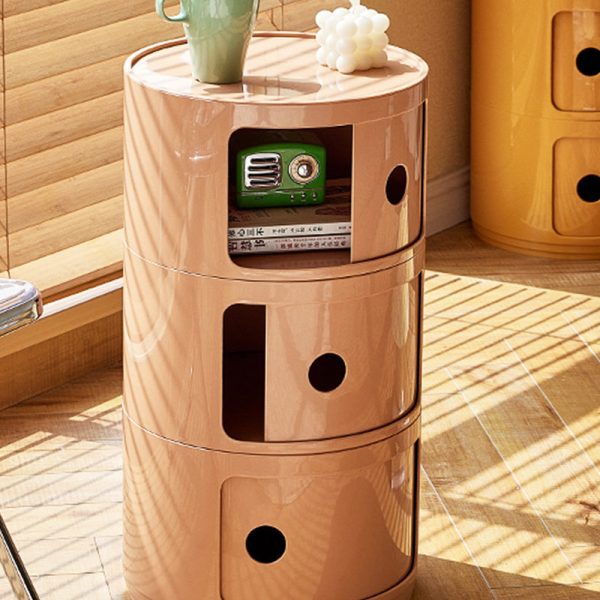 Contemporary Scandinavian Round Plastic Nightstand 3-Storage For Bedroom - Image 9