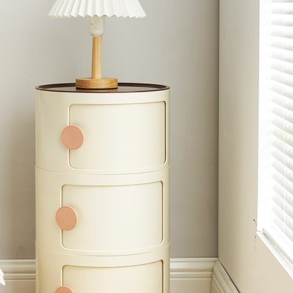 Contemporary Scandinavian Round Plastic Nightstand 3-Storage For Bedroom - Image 11