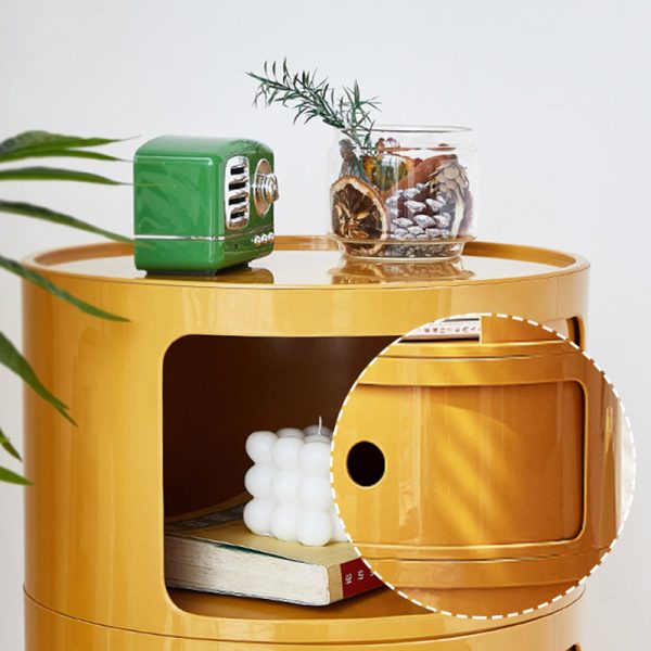 Contemporary Scandinavian Round Plastic Nightstand 3-Storage For Bedroom - Image 6