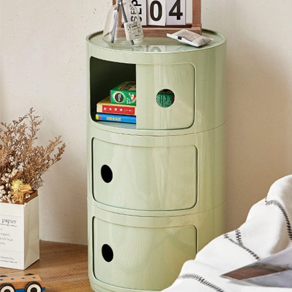 Contemporary Scandinavian Round Plastic Nightstand 3-Storage For Bedroom - Image 12