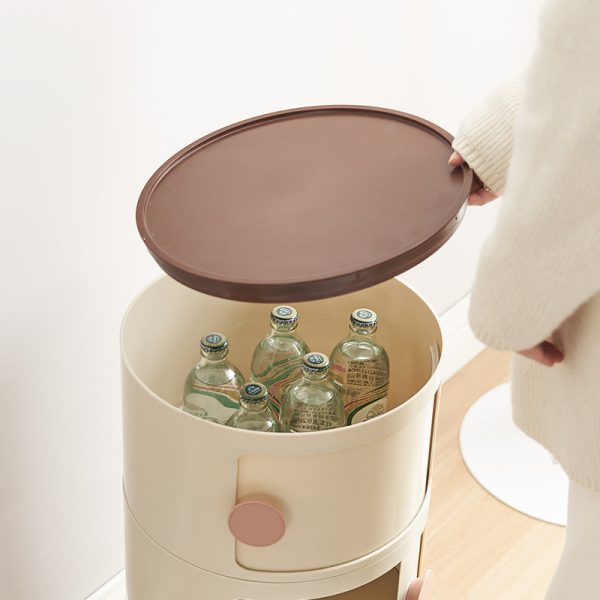 Contemporary Scandinavian Round Plastic Nightstand 3-Storage For Bedroom - Image 7
