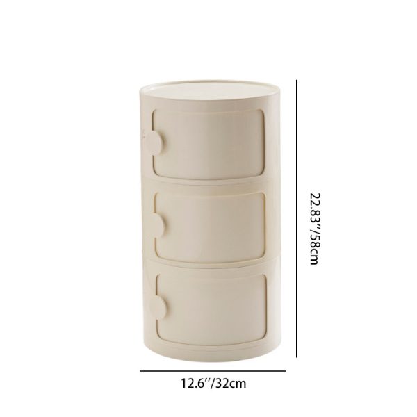 Contemporary Scandinavian Round Plastic Nightstand 3-Storage For Bedroom - Image 4