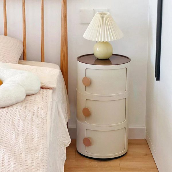 Contemporary Scandinavian Round Plastic Nightstand 3-Storage For Bedroom - Image 15