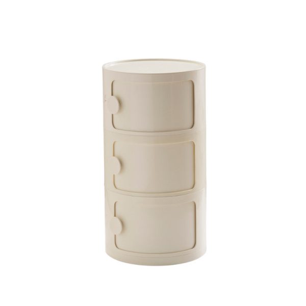 Contemporary Scandinavian Round Plastic Nightstand 3-Storage For Bedroom - Image 18
