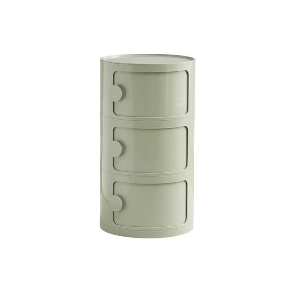 Contemporary Scandinavian Round Plastic Nightstand 3-Storage For Bedroom - Image 19