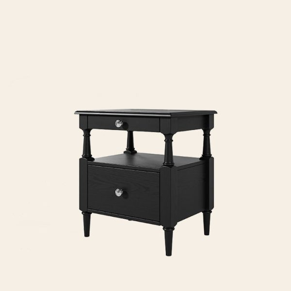 Traditional French Rectangular Ash Wood Metal Nightstand 2-Drawer For Bedroom - Image 13