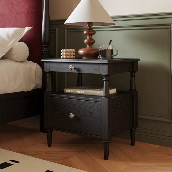 Traditional French Rectangular Ash Wood Metal Nightstand 2-Drawer For Bedroom - Image 10